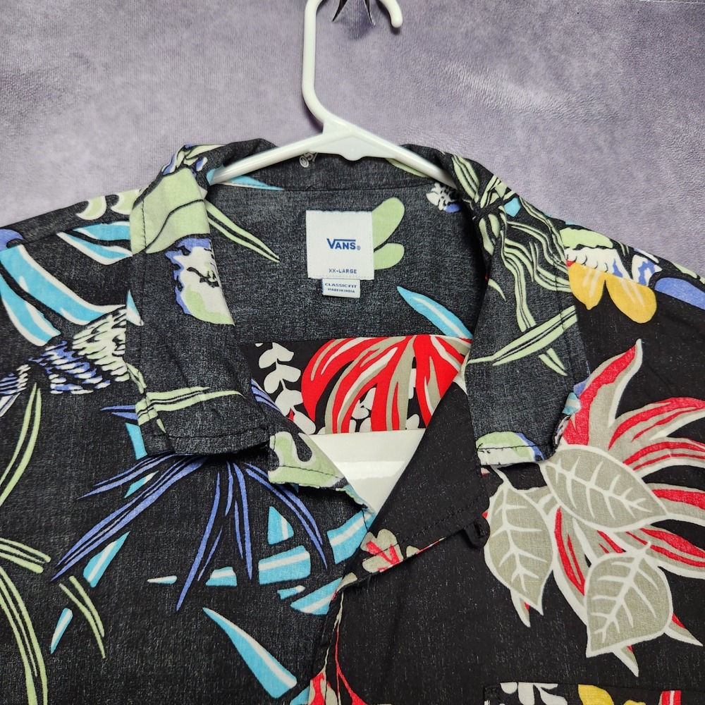 Vans Mens XXL Black Floral Tropical Split Print Short Sleeve Button Up Shirt - Picture 14 of 14